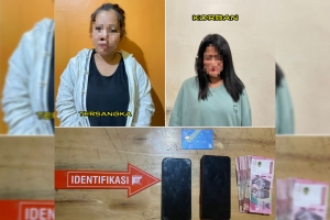 Tersangka AA (kiri) dan Korban N (kanan) beserta Barang Bukti saat diamankan Polres Sambas