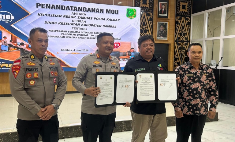 Polres Sambas dan Dinkes Tandatangani MoU Integrasi Layanan Darurat 110 dan 119