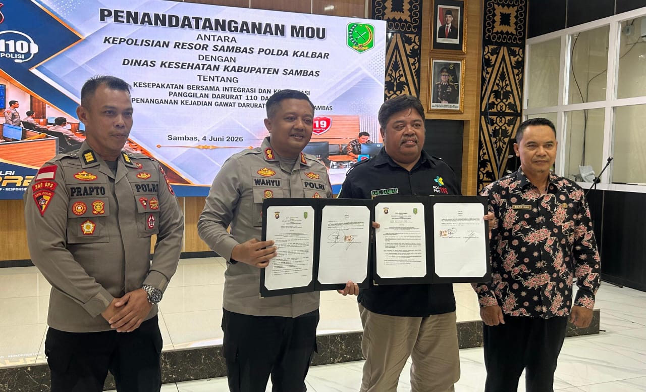 Polres Sambas dan Dinkes Tandatangani MoU Integrasi Layanan Darurat 110 dan 119