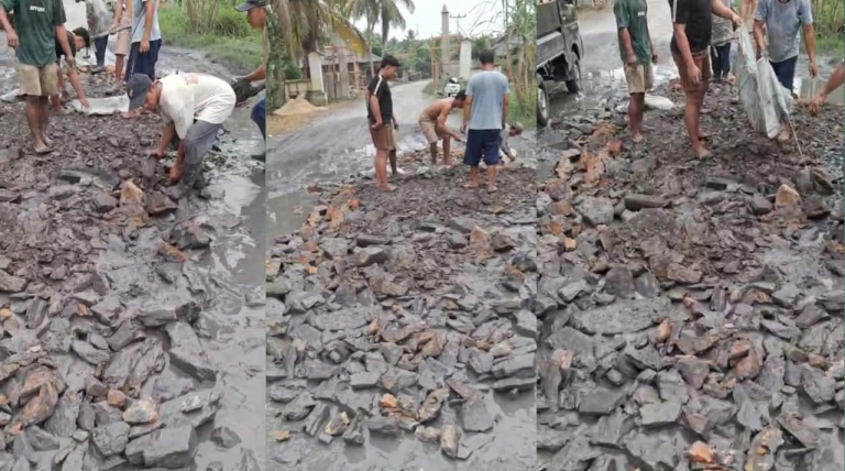 Lewat Swadaya, Warga Sarang Burung Danau Berupaya Atasi Jalan Rusak